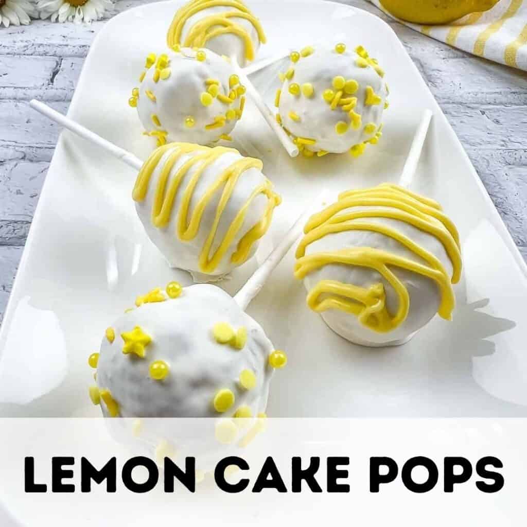 Lemon Cake Pops on a white plate.