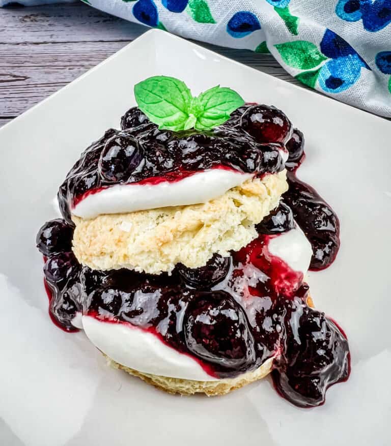 Blueberry Shortcakes on a white plate.