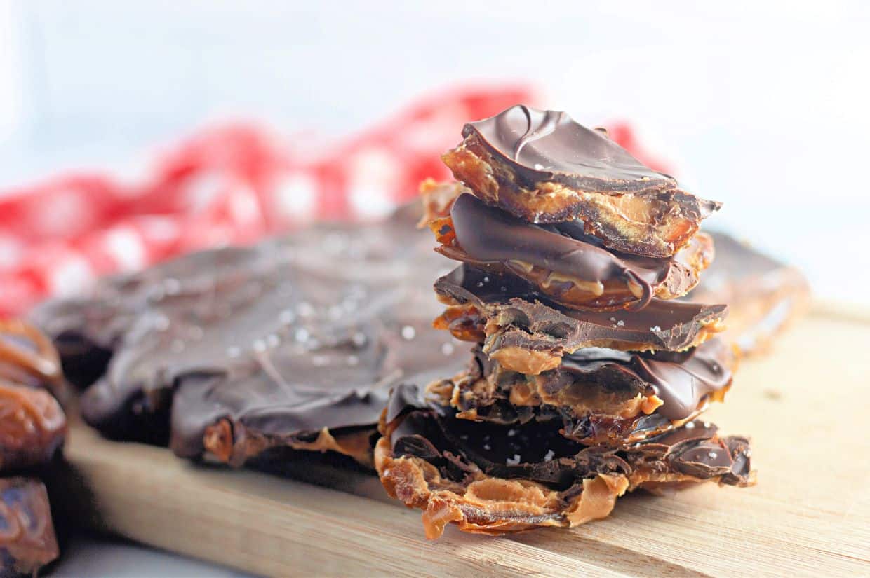 Peanut Butter and Date Chocolate Bark with chocolate and sea salt.