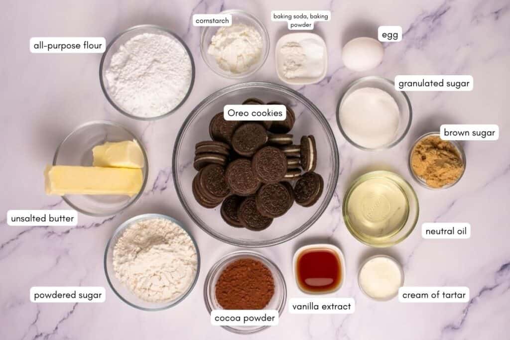 Ingredients of Frosted Oreo Cookies.
